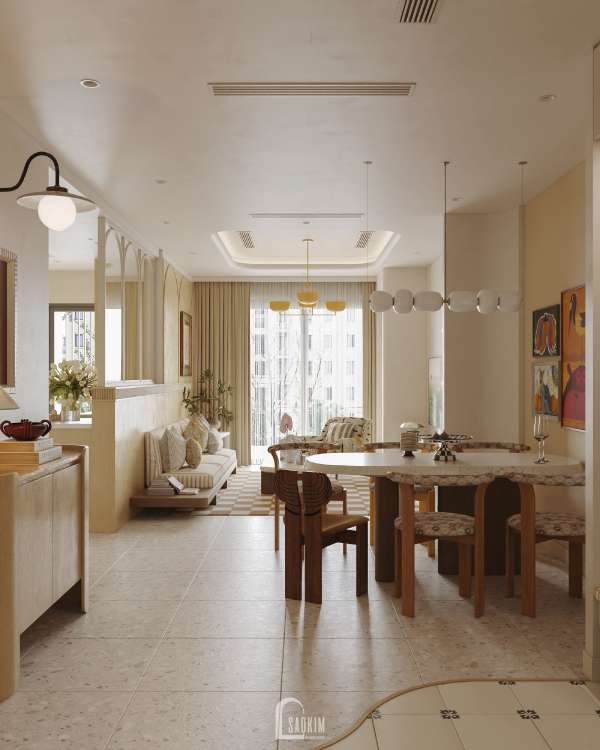 Thiết kế nội thất phòng bếp trong chung cư 3 ngủ phong cách Modern Eclectic Vintage
